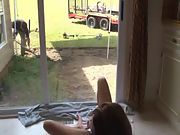 Wild housewife masturbates while witnessing gardener working